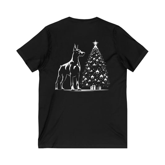 Doberman Christmas Tree Unisex Short Sleeve V-Neck Tee