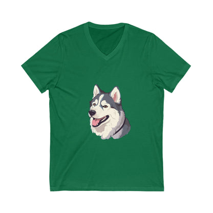 Malamute Head Unisex Short Sleeve V-Neck Tee