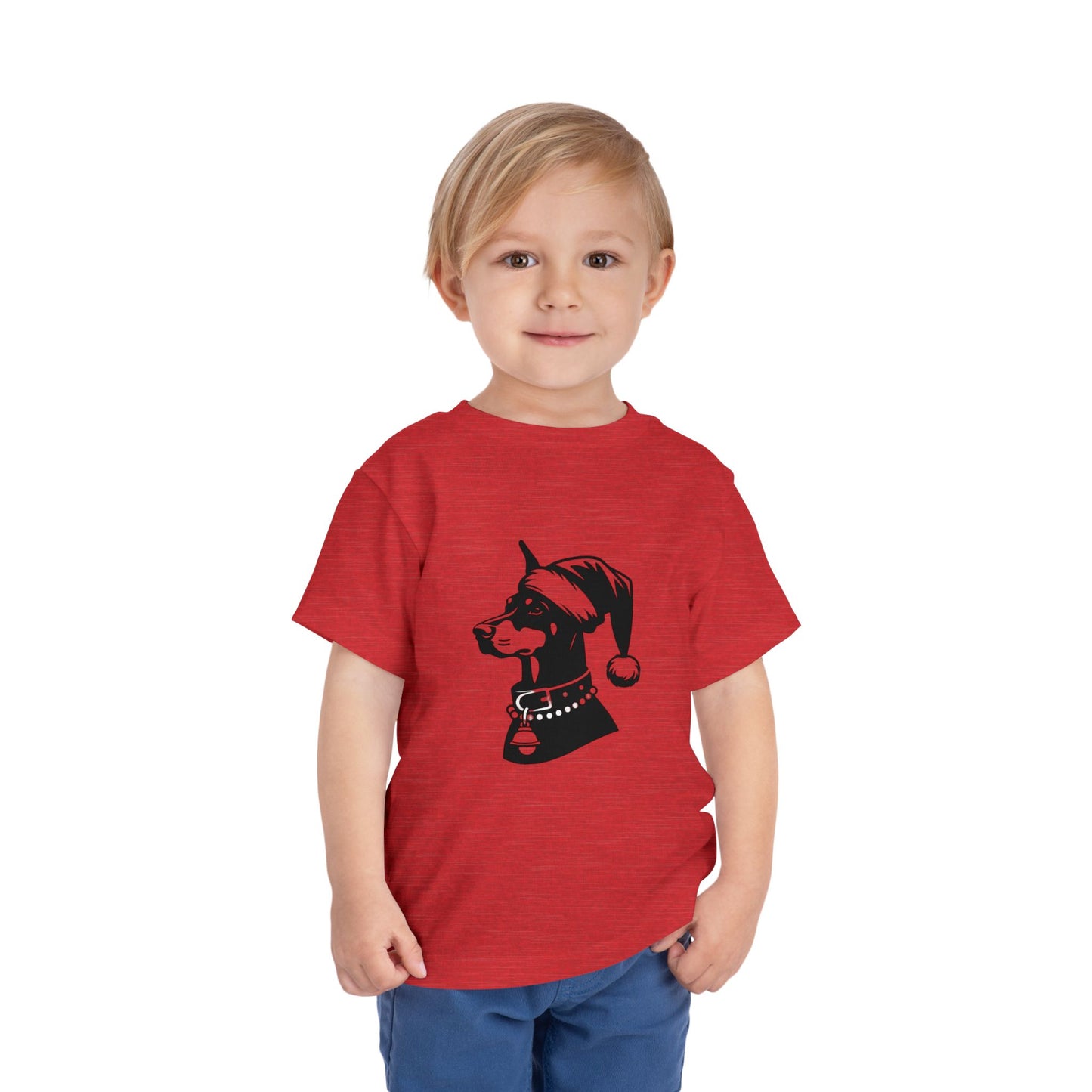 Santa Paws Doberman Toddler Unisex Short Sleeve Crewneck Tee