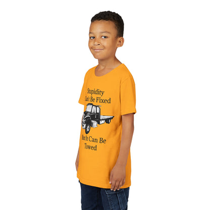Stupidity Flatbed Tow Truck Youth Unisex Short Sleeve Crewneck Tee