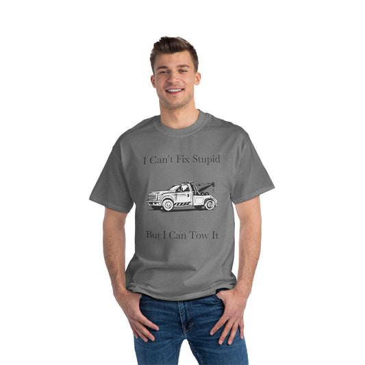 I Can't Fix Stupid Wheel Lift Tow Truck Men's Short-Sleeve Crewneck Tee