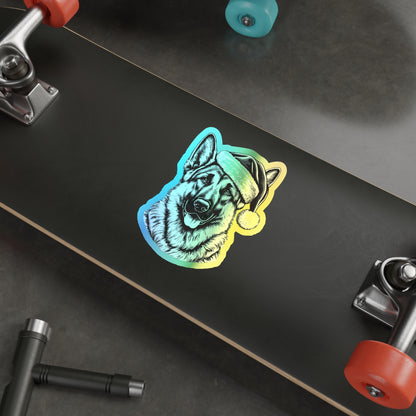 Santa Paws German Shepherd Holographic Sticker