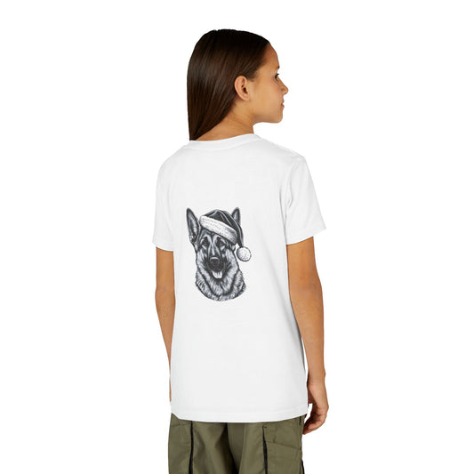 Santa Paws German Shepherd Youth Unisex Short Sleeve Crewneck Tee