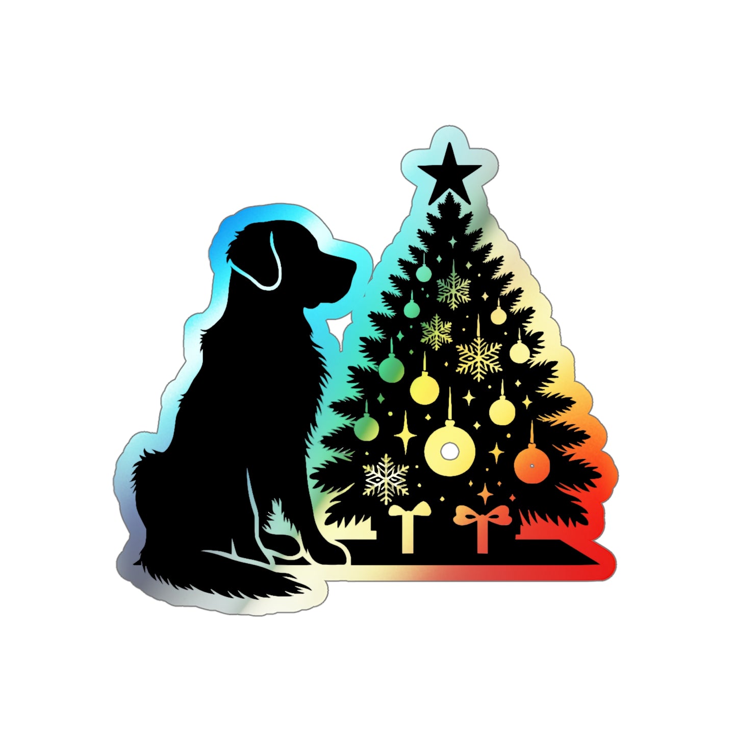 Golden Christmas Tree Holographic Sticker