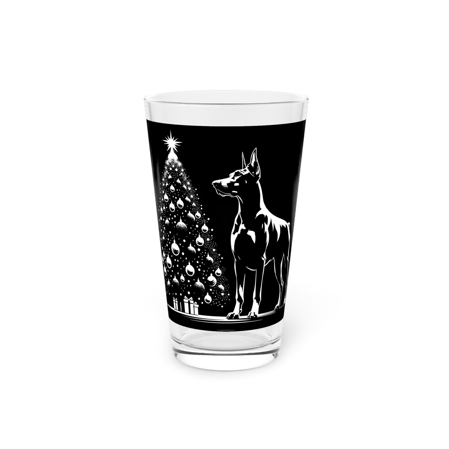 Doberman Christmas Tree Drinking Glass