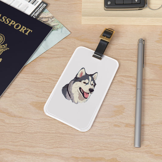 Malamute Head Leather Strap Luggage Tag