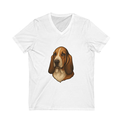 Basset Hound Head Unisex Short Sleeve V-Neck Tee