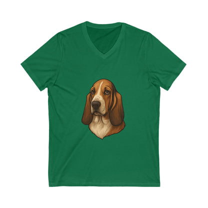 Basset Hound Head Unisex Short Sleeve V-Neck Tee