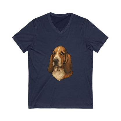 Basset Hound Head Unisex Short Sleeve V-Neck Tee