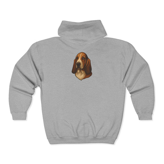 Basset Hound Head Unisex Full Zip Hoodie