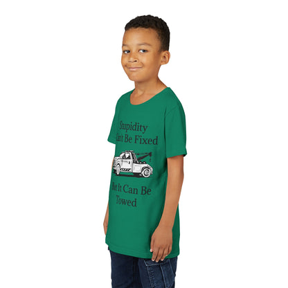 Stupidity Wheel Lift Tow Truck Youth Unisex Short Sleeve Crewneck Tee