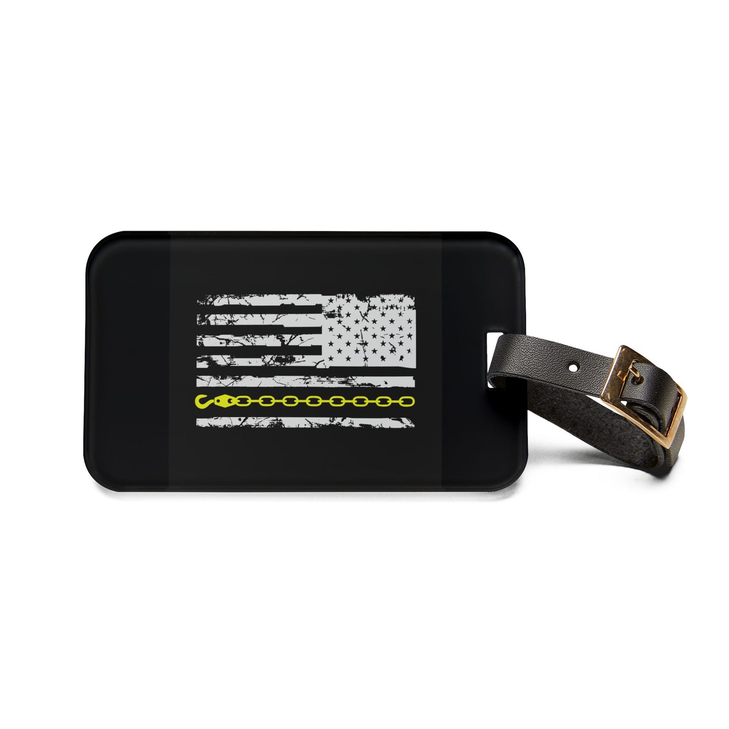Thin Yellow Line Leather Strap Luggage Tag