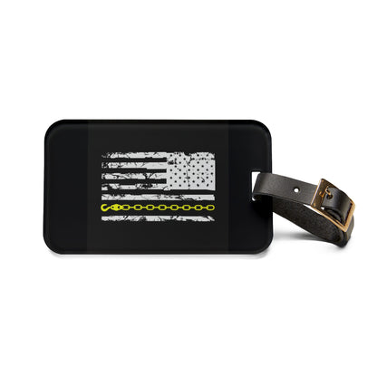 Thin Yellow Line Leather Strap Luggage Tag