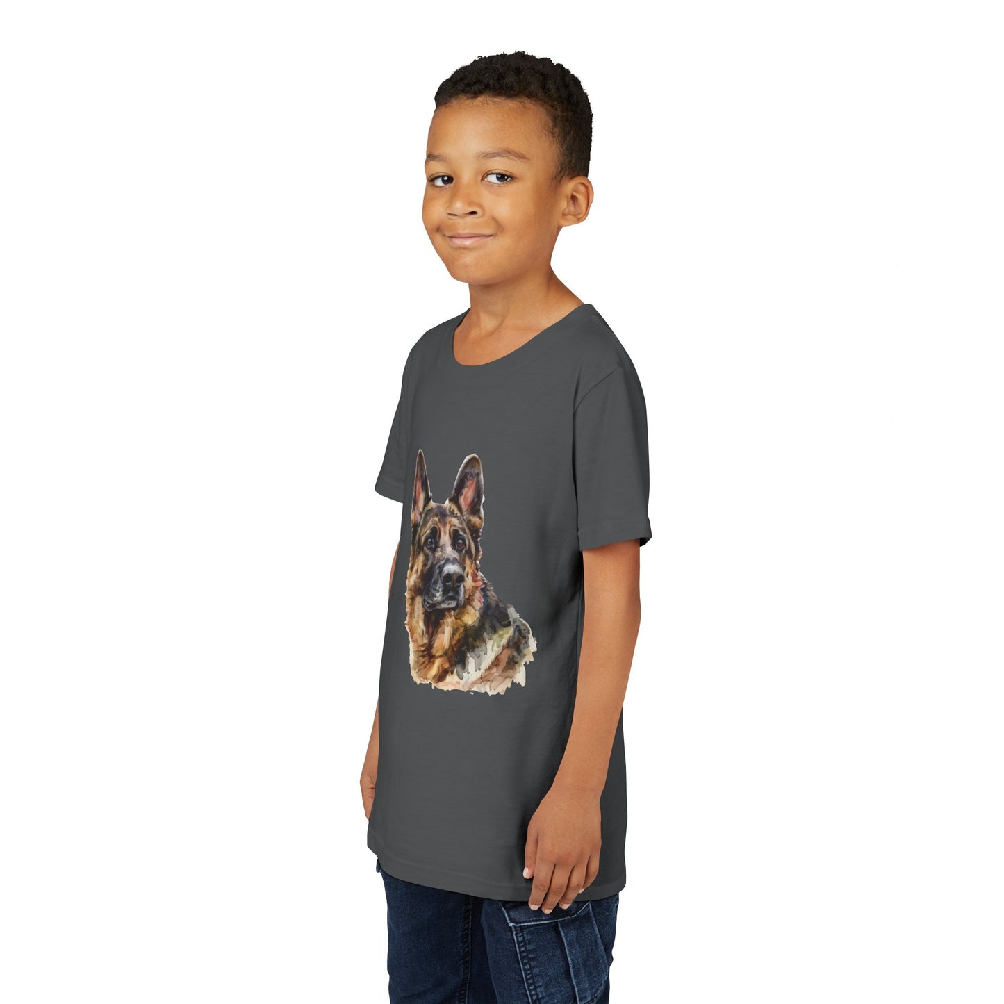 German Shepherd Head Youth Unisex Short Sleeve Crewneck Tee