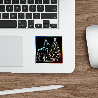 Doberman Christmas Tree Holographic Sticker