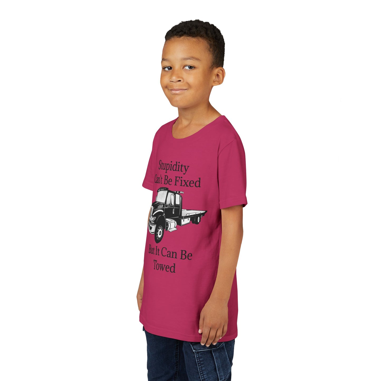 Stupidity Flatbed Tow Truck Youth Unisex Short Sleeve Crewneck Tee