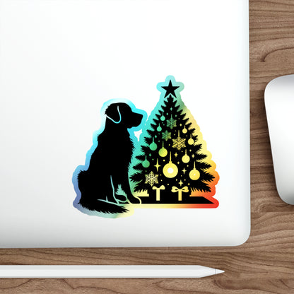 Golden Christmas Tree Holographic Sticker