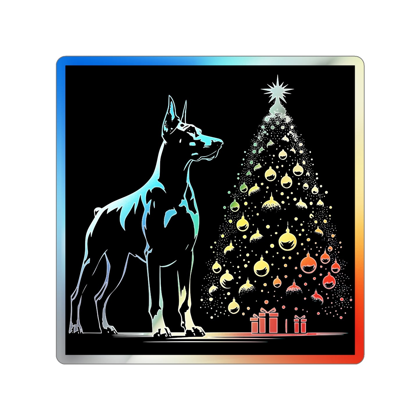 Doberman Christmas Tree Holographic Sticker