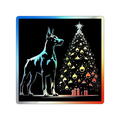 Doberman Christmas Tree Holographic Sticker