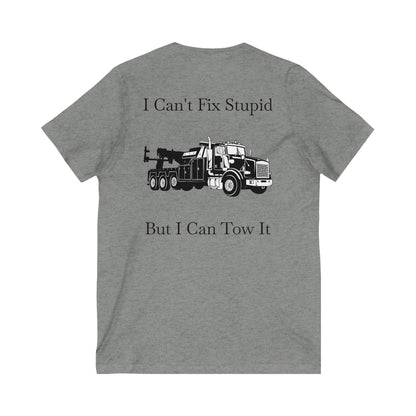 I Can't Fix Stupid Heavy Tow Truck Unisex Short Sleeve V-Neck Tee