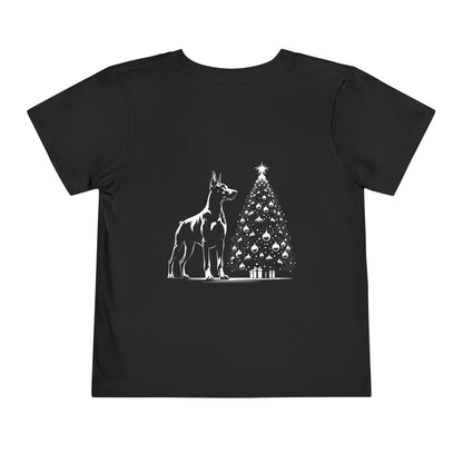 Doberman Christmas Tree Toddler Unisex Short Sleeve Crewneck Tee