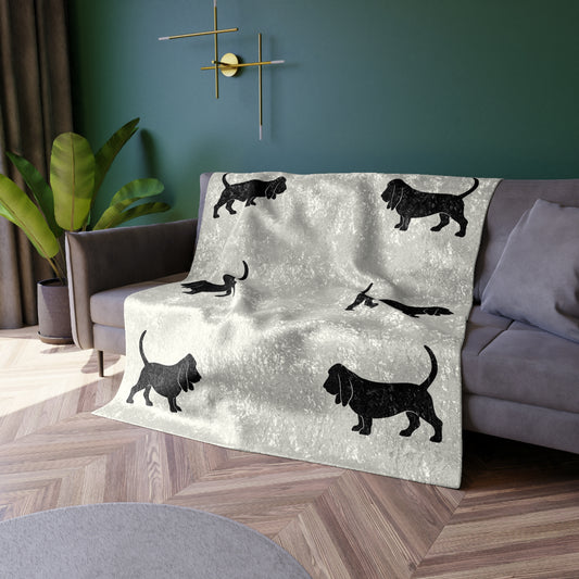 Basset Hound Silhouette Crushed Velvet Blanket