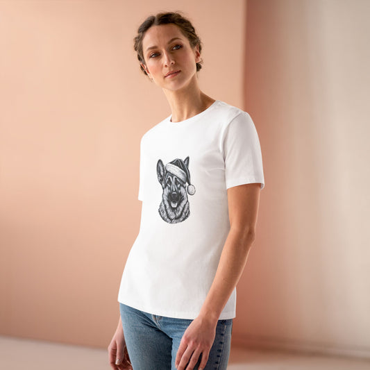 Santa Paws German Shepherd Women's Short Sleeve Crewneck Tee