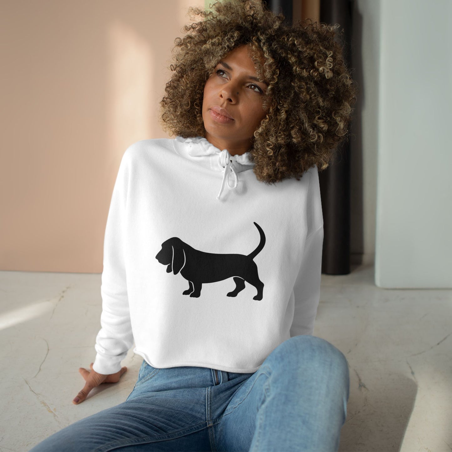 Basset Hound Silhouette Women's Crop Hoodie