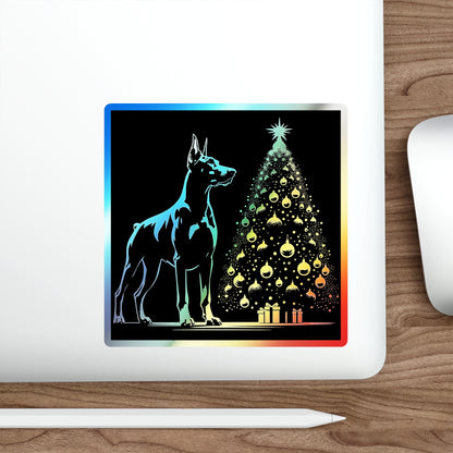 Doberman Christmas Tree Holographic Sticker