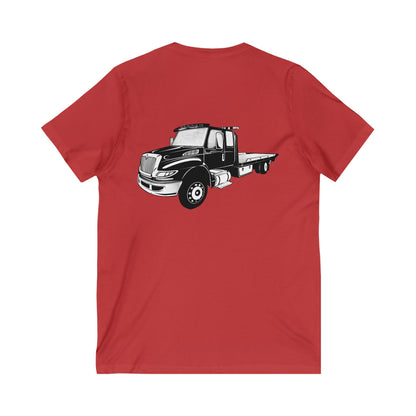 Flatbed Tow Truck Unisex Short Sleeve V-Neck Tee