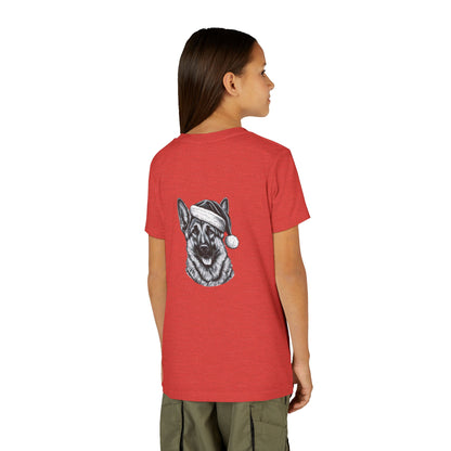 Santa Paws German Shepherd Youth Unisex Short Sleeve Crewneck Tee
