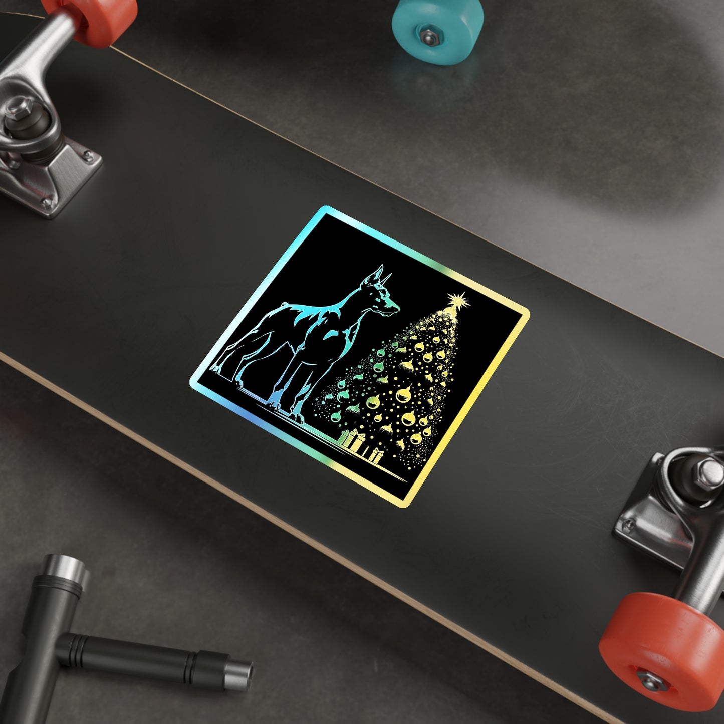 Doberman Christmas Tree Holographic Sticker