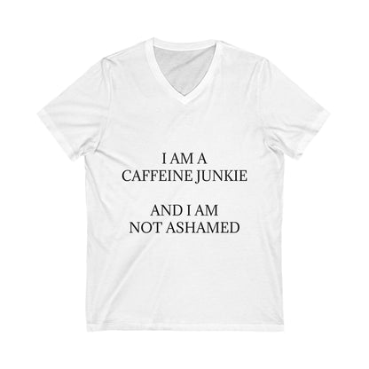 Caffeine Junkie Unisex Short Sleeve V-Neck Tee