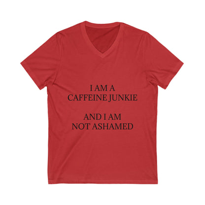 Caffeine Junkie Unisex Short Sleeve V-Neck Tee