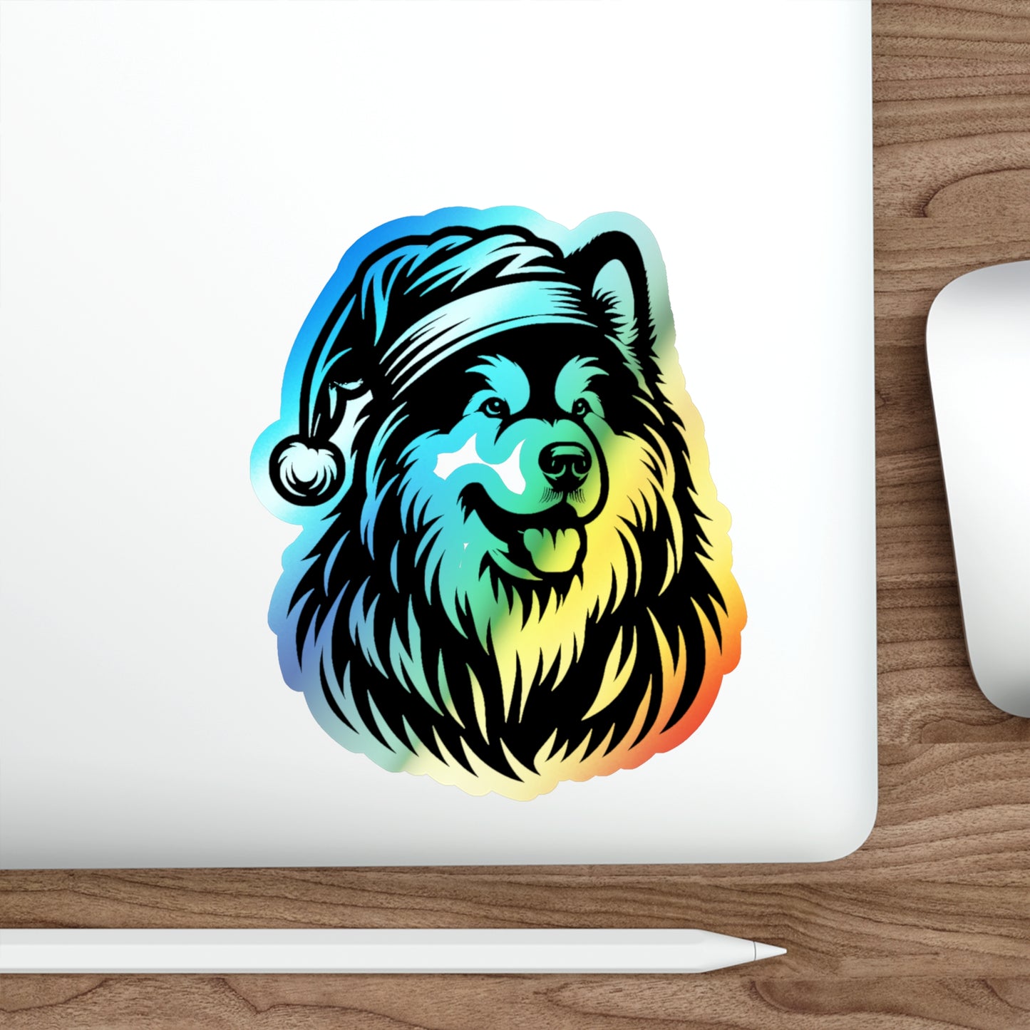 Santa Paws Malamute Holographic Sticker