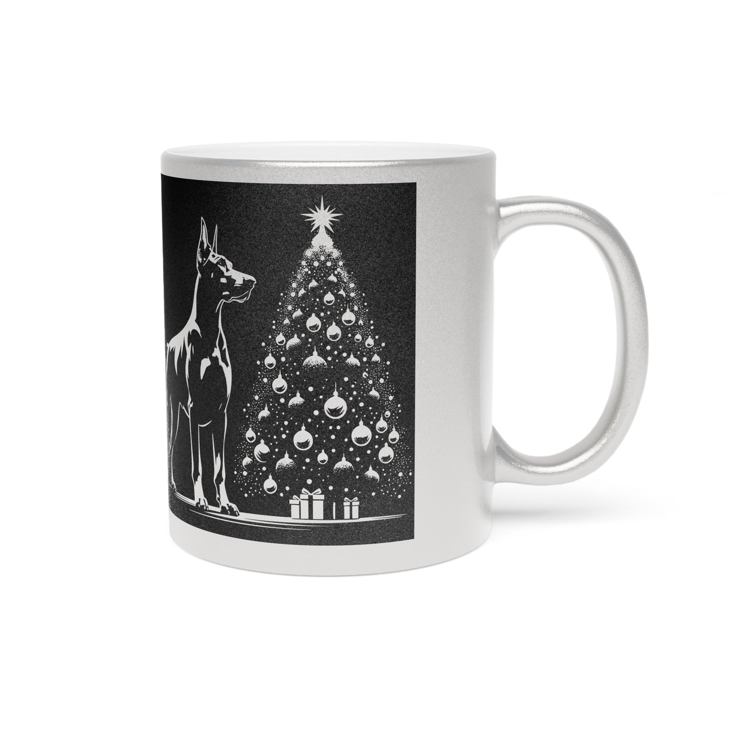 Doberman Christmas Tree Metallic Coffee Mug