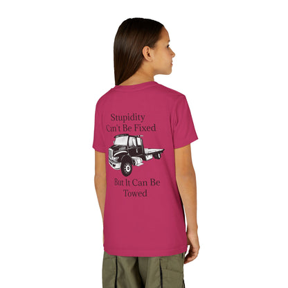 Stupidity Flatbed Tow Truck Youth Unisex Short Sleeve Crewneck Tee