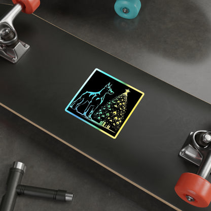 Doberman Christmas Tree Holographic Sticker