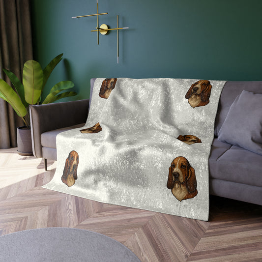Basset Hound Head Crushed Velvet Blanket