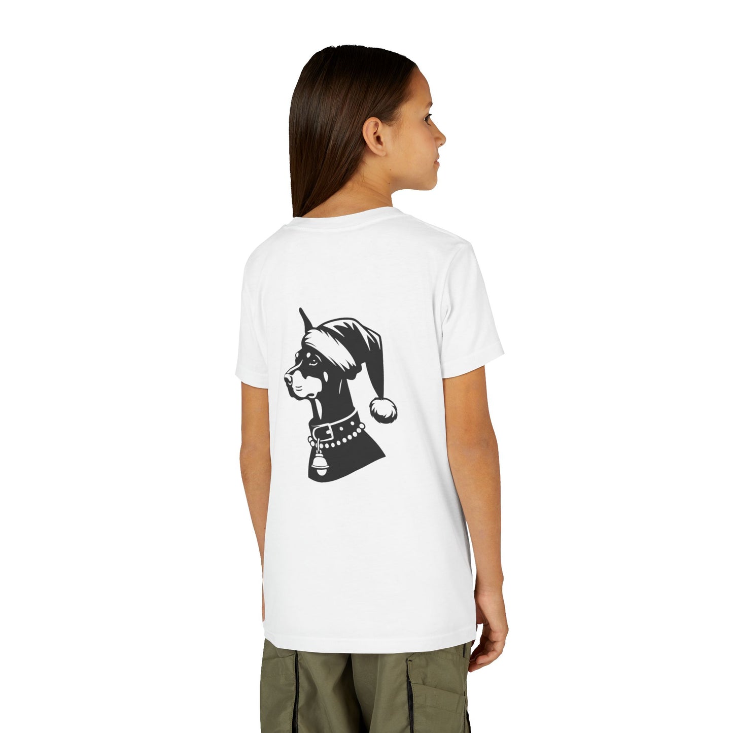 Santa Paws Doberman Youth Unisex Short Sleeve Crewneck Tee