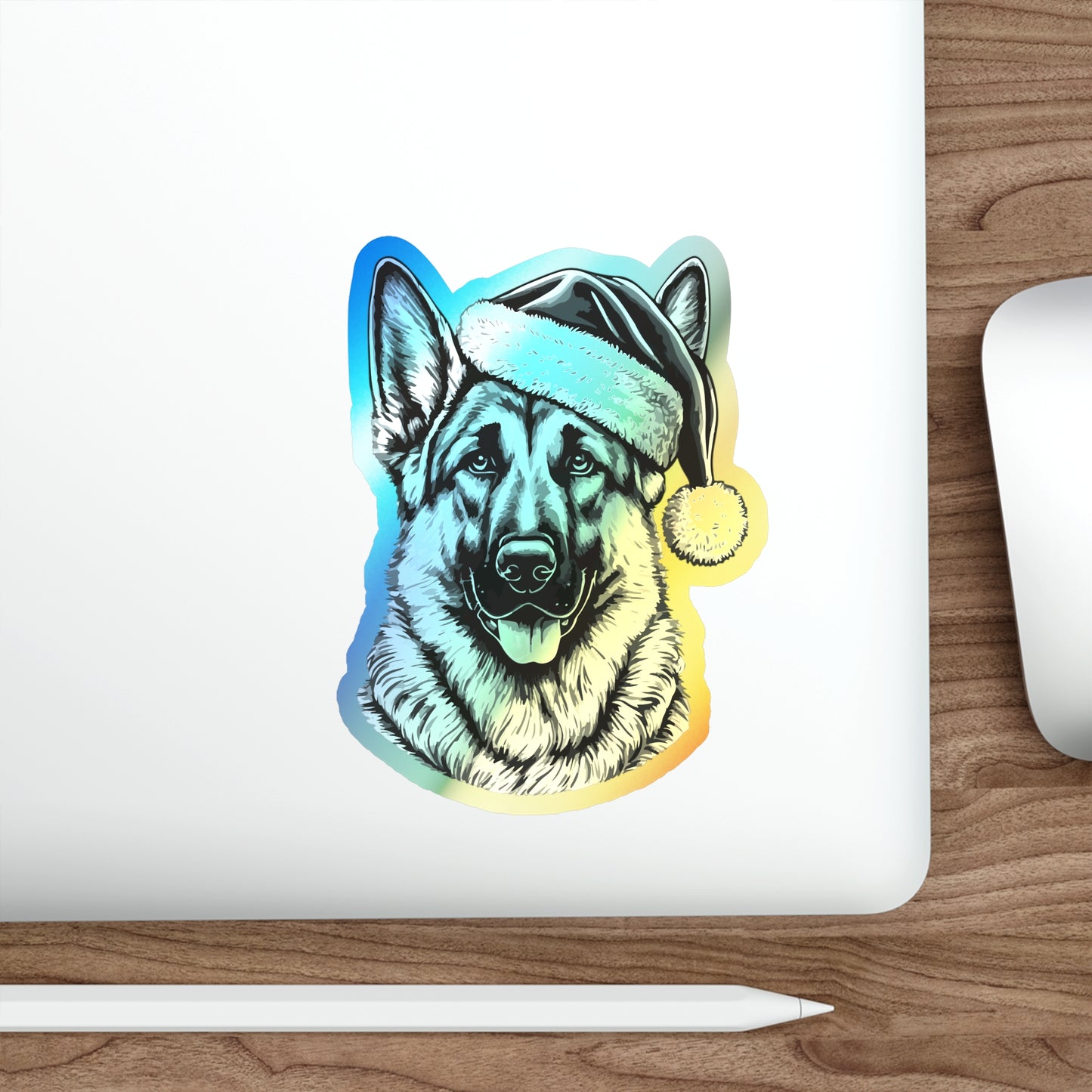 Santa Paws German Shepherd Holographic Sticker