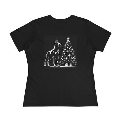 Doberman Christmas Tree Women's Short Sleeve Crewneck Tee