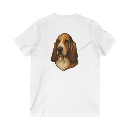 Basset Hound Head Unisex Short Sleeve V-Neck Tee