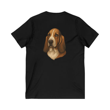 Basset Hound Head Unisex Short Sleeve V-Neck Tee