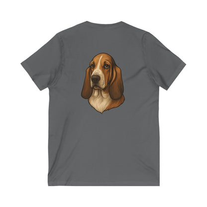 Basset Hound Head Unisex Short Sleeve V-Neck Tee