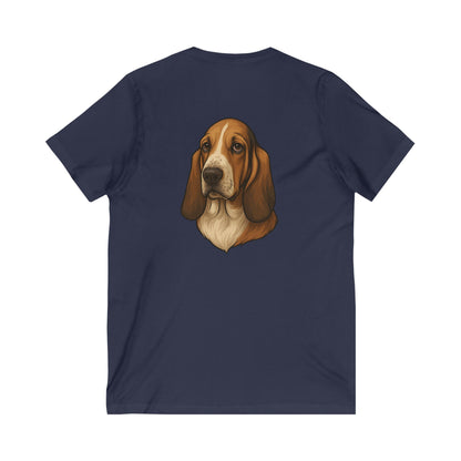 Basset Hound Head Unisex Short Sleeve V-Neck Tee