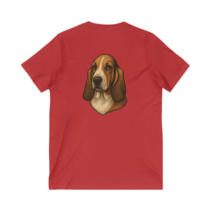 Basset Hound Head Unisex Short Sleeve V-Neck Tee