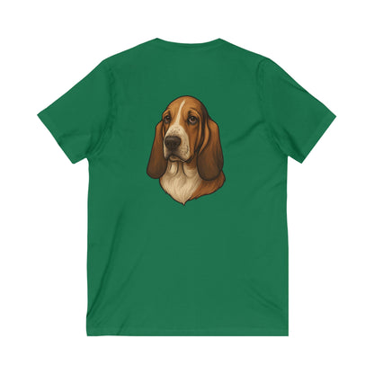 Basset Hound Head Unisex Short Sleeve V-Neck Tee