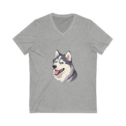 Malamute Head Unisex Short Sleeve V-Neck Tee