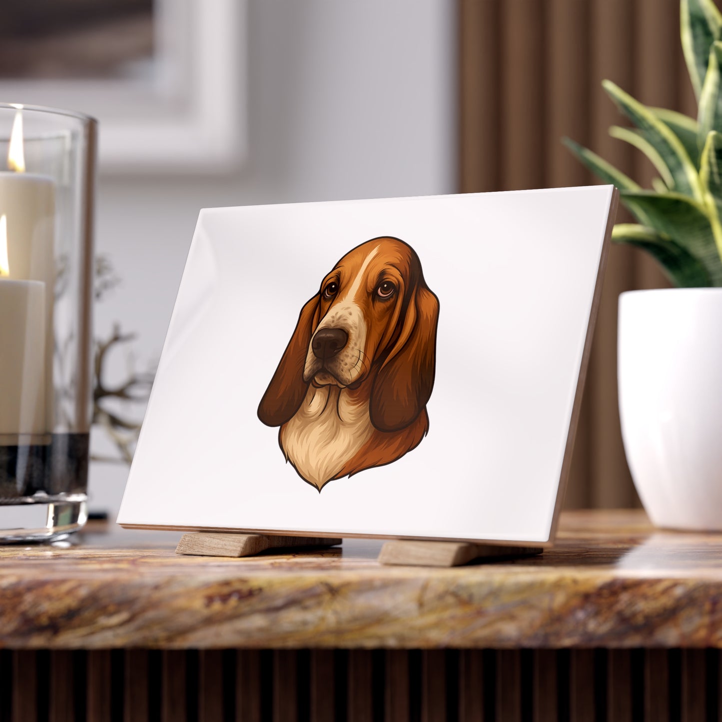 Basset Hound Head Ceramic Photo Tile